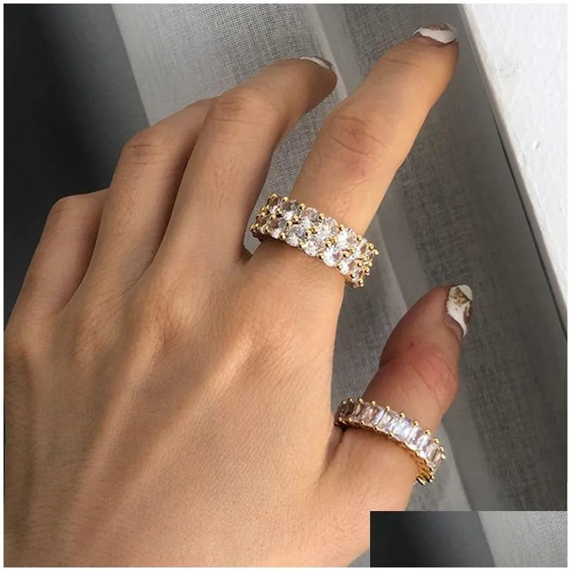 Cluster Rings Chic Cuban Link Chain for Women Ice Out Micro Pave Zirconia Tennis Ring Fashion Accessories Hiphop Rock Jewelry 230630
