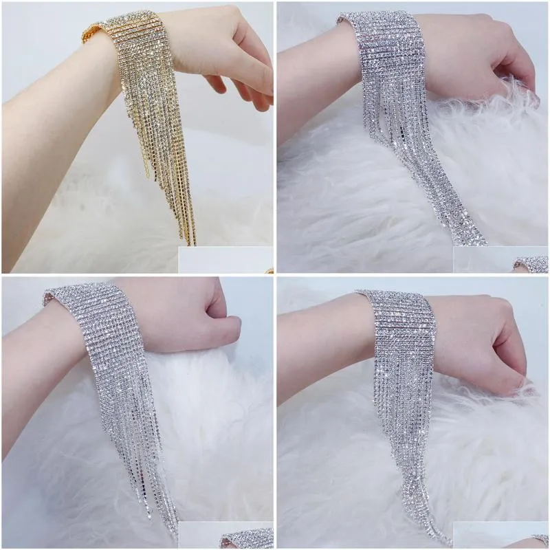 Charm Bracelets Fashion Fl Bracelet Hand Jewelry Bridal Shiny Long Tassel Crystal Bangles Wedding Jewellery 230425 Drop Delivery Dhlas