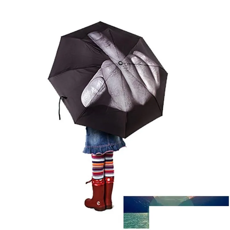 Umbrellas Women Umbrella Rain Middle Finger Men Windproof Folding Parasol Personality Black Factory Price Expert Design Quality Drop D Dhkd3