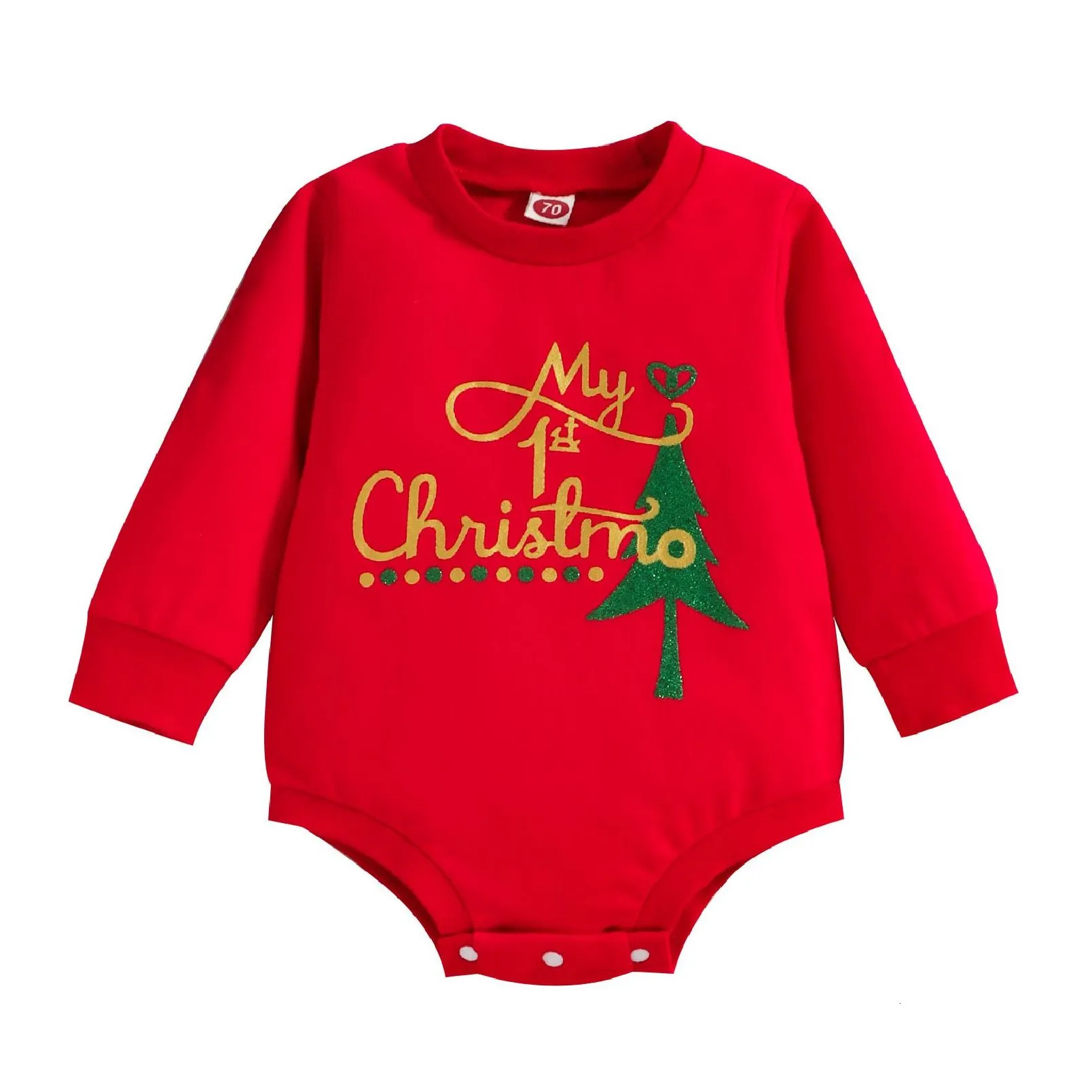 rompers infant baby girl boy christmas bodysuit long sleeves santa letter print jumpsuit 3-18m 230811