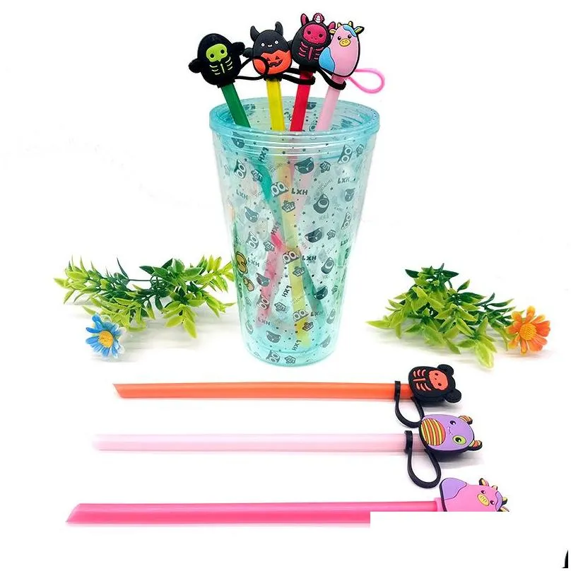 hot plush toy straw topper silicone mold cover fashion charms reusable splash proof drinking dust plug decorative 8mm straw party