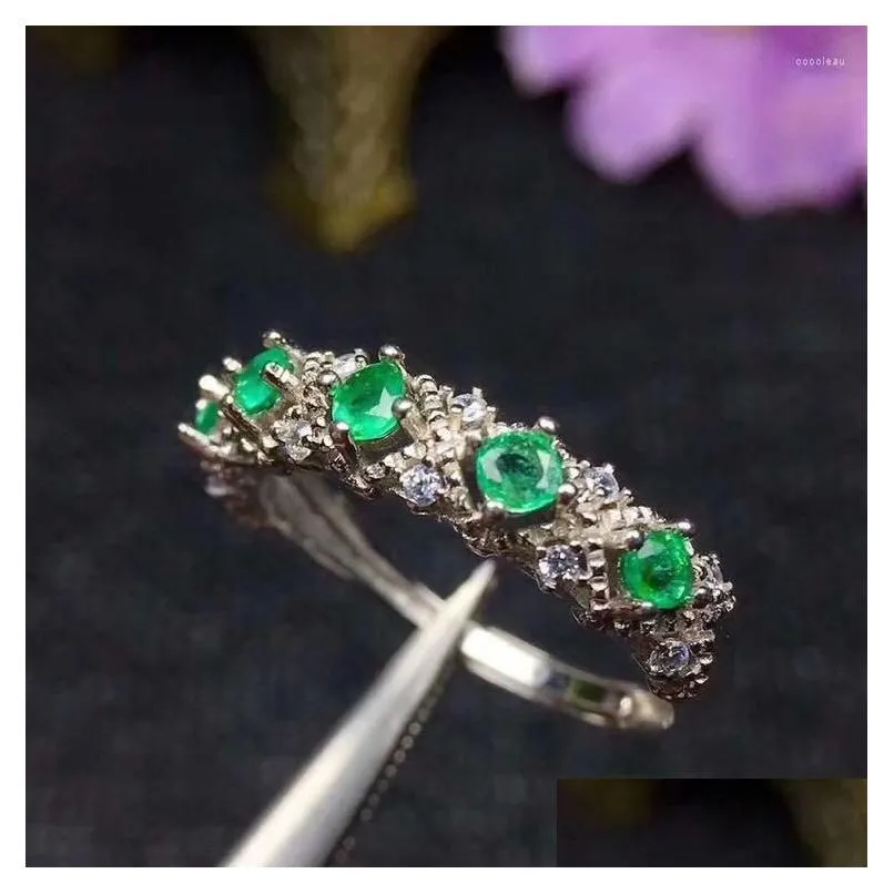 Cluster Rings Natural Emerald Ring 925 Sterling Silver 3 3mm 5pcsgemstone Fine Jewelry