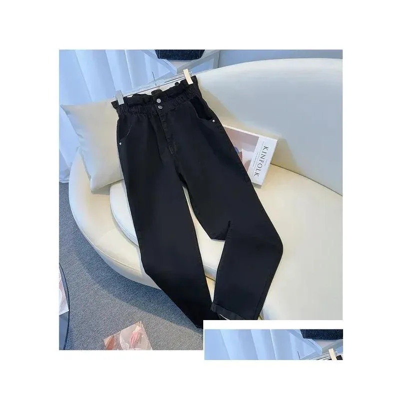 plus Size Women Fi Street Lg Jeans Large Loose Elastic Waist Pocket Denim Trousers Korean Female 3XL 4XL 5XL 6XL 7XL q6m8#