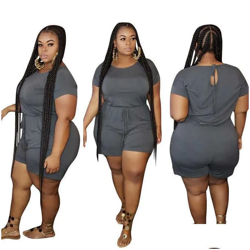 Designer fashion women`s plus-size Jumpsuit new fashion casual loose solid color bandage large women