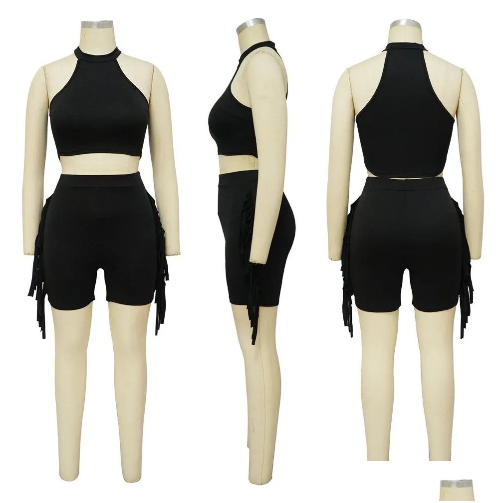 Designer Summer Outfits Women Tracksuits Two 2 Pieces Set Sleeveless Tank Top and Tassels Shorts Matching Solid Sportswear Bulk items Wholesale Clothes