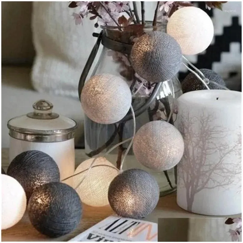 Strings LED Cotton Ball Garland String Lights Christmas Fairy Lighting For Outdoor Holiday Wedding Xmas Party Home Decoration