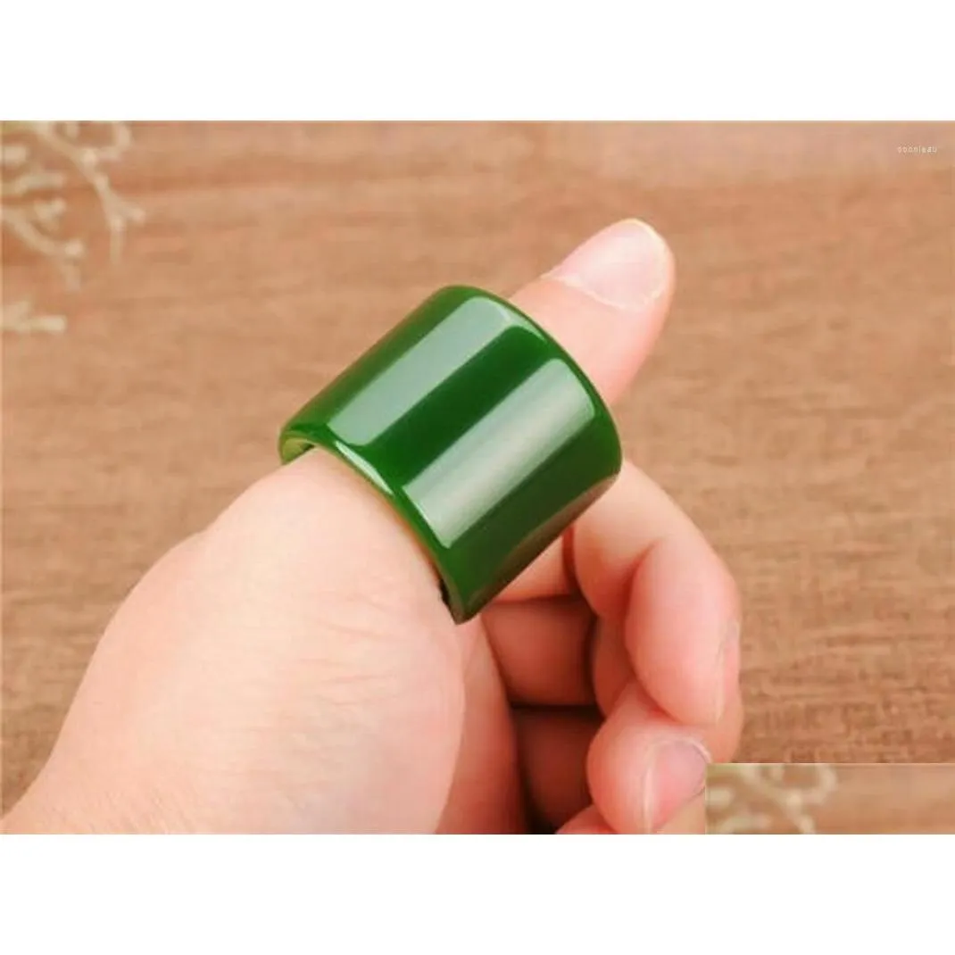 Cluster Rings Natural Green Jade Ring Chinese Jadeite Charm Jewelry Hand Carved Fashion Gifts For Women Men