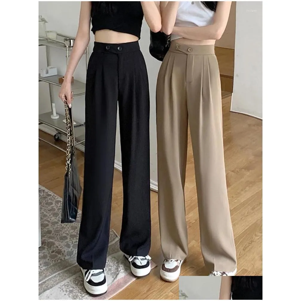 Women`S Pants & Capris Womens Wide Leg Women Sagging Sensation Loose Black White Suit Autumn Korean High Waist Tailoring Drop Deliver Dhrlf