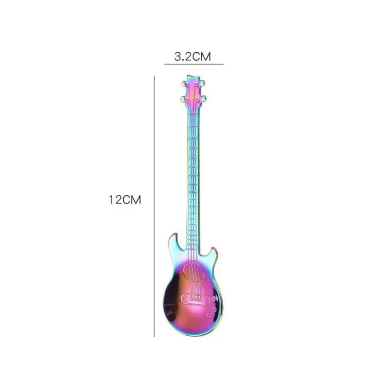 stainless steel coffee spoons guitar violin shape dessert spoon stirring spoon lovely titanium plated ice scoop