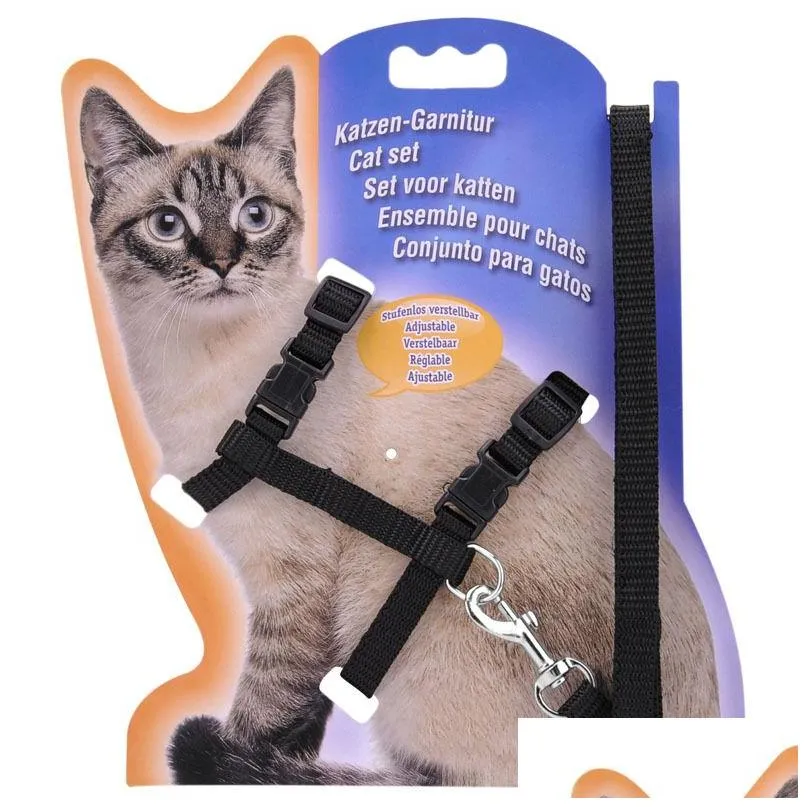 Dog Collars & Leashes Cat Harness Leash Set Adjustable Nylon Pets Traction Rope Puppy Kitten Small Animal Pet Lead Belt Drop Delivery Dhbdw