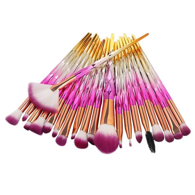 20pcs Eye Shadow Makeup Brushes Set Diamond Cosmetic Beauty Tools Eyebrow Eye Brow Angled Blending Liner Blender Brush Face Powder 6