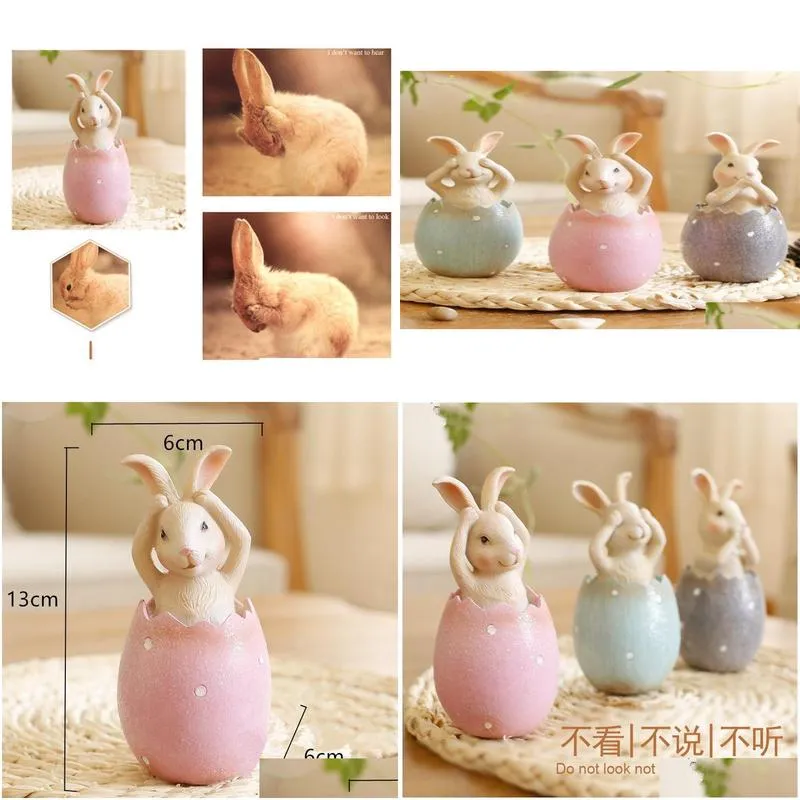 Easter Rabbit in Egg No Say No Listen No see Rabbits Easter Decoration for Home Gift for Kids Party Wedding Decoration 2009297178532