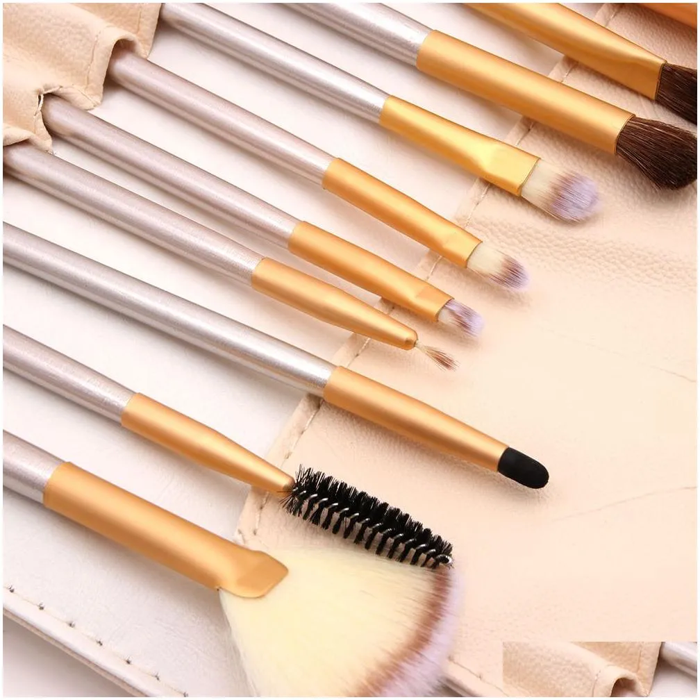 12pcs/set High Quality Makeup Brushes Kit Wood Handle Portabel Travel Toiletry with Retail Makeup Bag