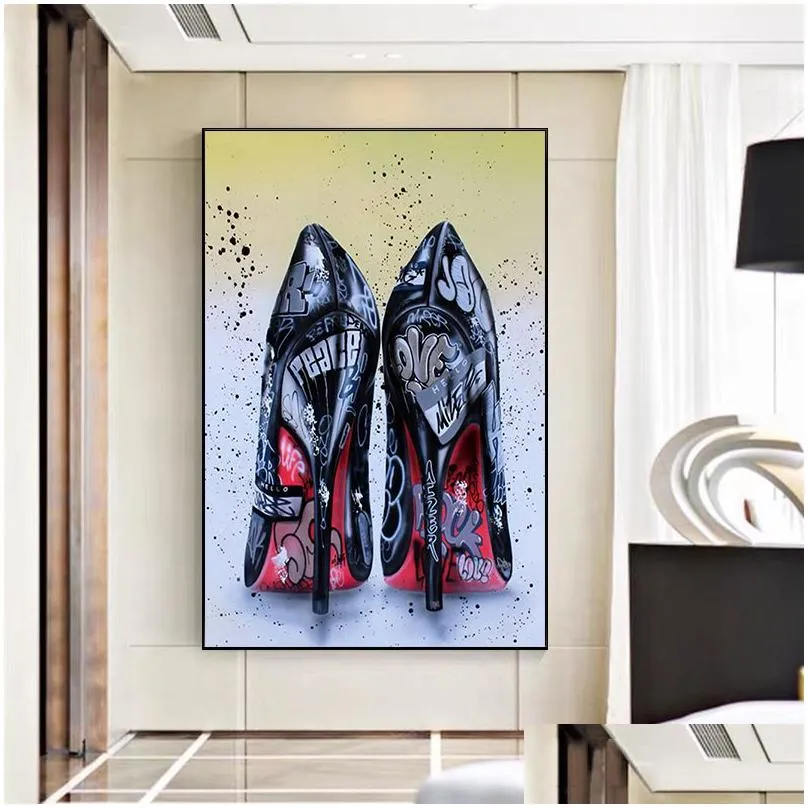 Paintings Modern Iti Art High Heel Shoes Posters And Prints Canvas Wall Pictures For Living Room Home Decor Cuadros No Frame Drop De Dhgbf