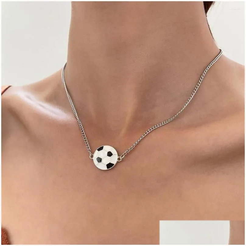 Pendant Necklaces Simple Football Necklace For Women Fashion Black White Charm Choker DIY Jewelry Accessories Party Gift 2023