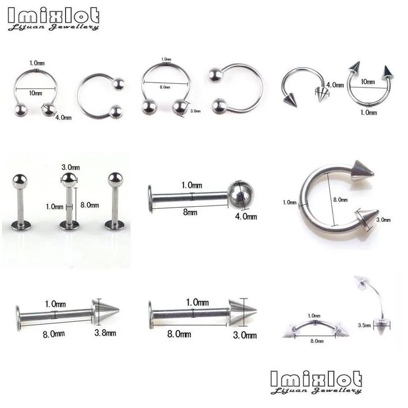 Navel & Bell Button Rings 4590Pcs Mixed Styles Stainless Steel Eyebrow Belly Lip Tongue Nose Piercing Bar Ring Labret Barbell Tunnel Dhpal