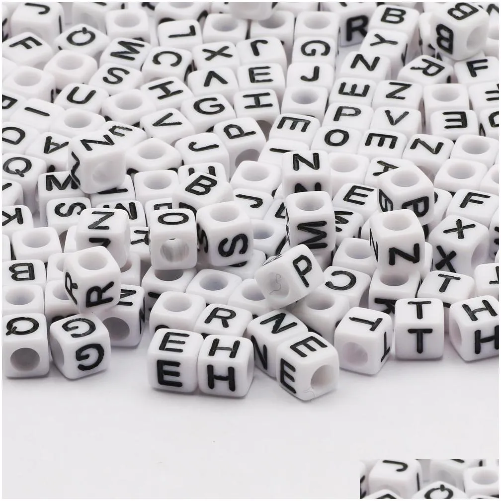 100-500pcs Square White and Black Mixed Letter Acrylic Beads Cube Loose Spacer Alphabet Beads For Jewelry Making Diy Accessories