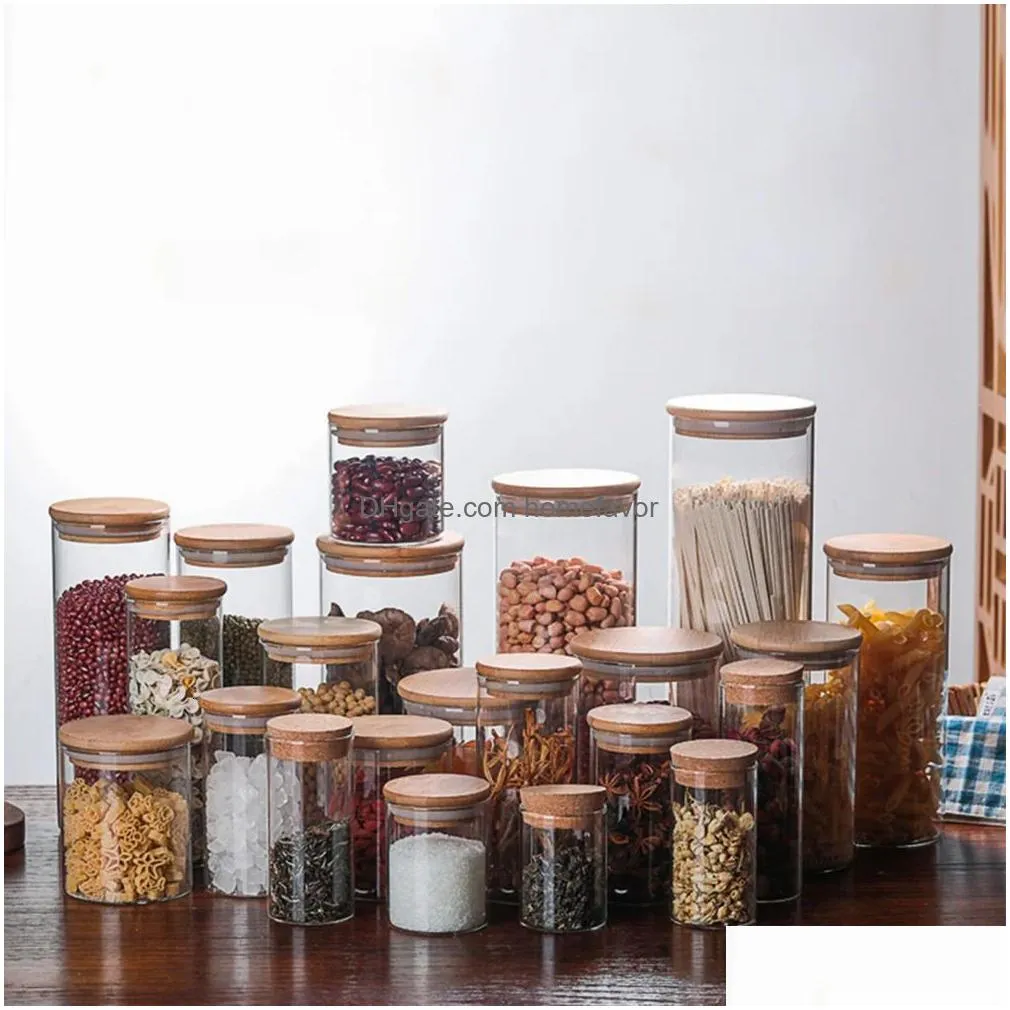 2 pcs sealed jar glass pot cookie candy storage jars food containers wooden cover snack 240307