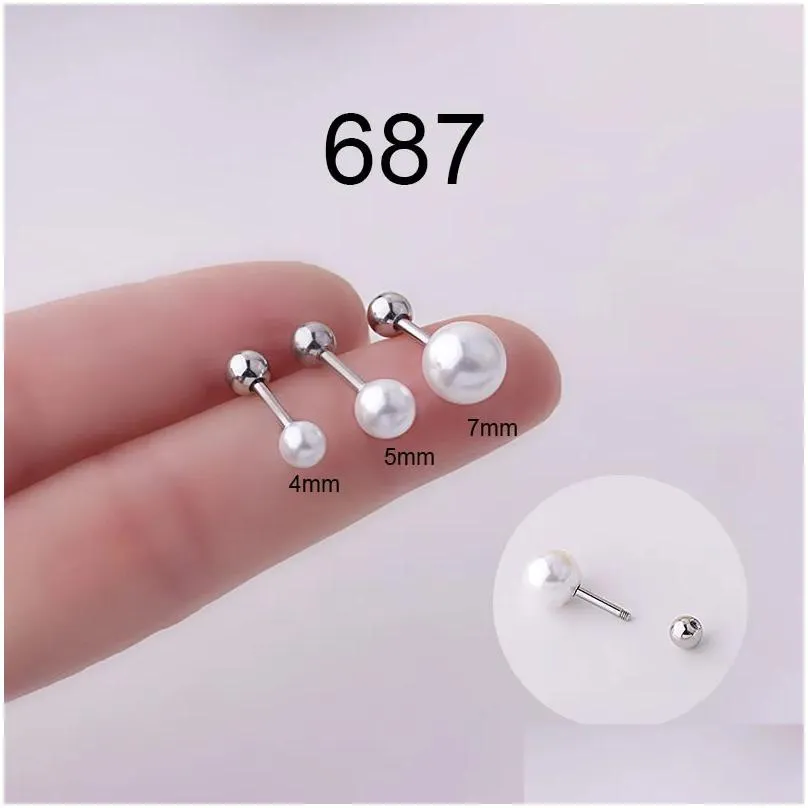 Stud Earrings 1Pcs 20G Stainless Steel Imitation Pearl Zircon Cartilage Ear Conch Snug Screw Back Earring Piercing Jewelry
