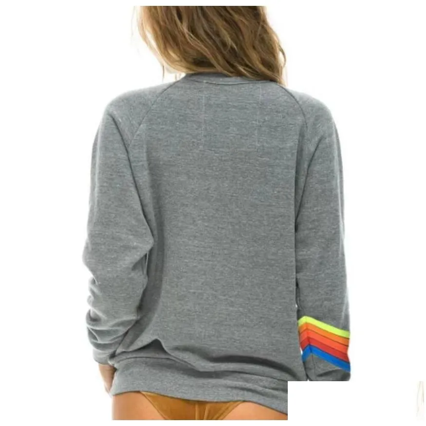 Women`S Hoodies & Sweatshirts Uni Rainbow Stripe Sports Casual Knitting New Spring And Autumn Printed Round Neck Plover Drop Delivery Dhhys
