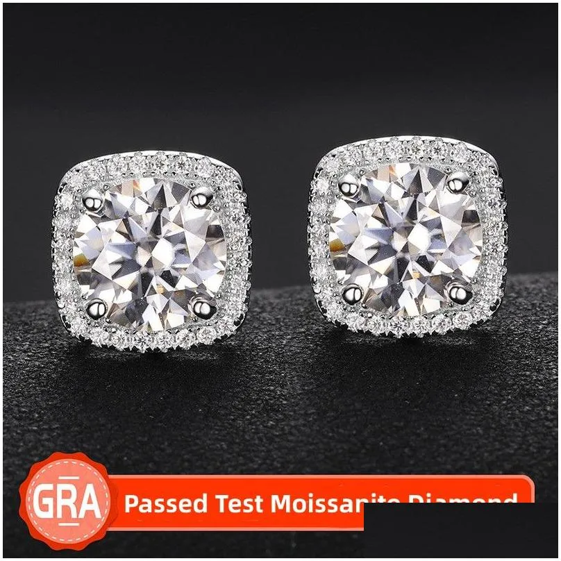 0.5CT 1CT 2CT Diamond Earrings 925 Sterling Silver Bling Moissanite Studs Earrings Jewelry for Men Women Nice Gift