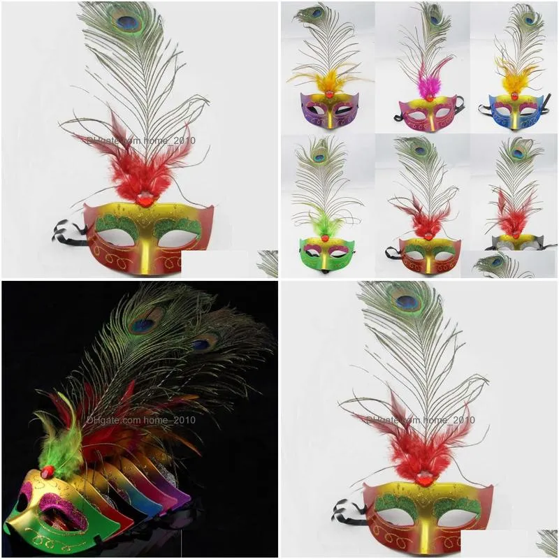 12pcs colorful peacock feather mask women girls venice princess ball masks masquerade birthday party carnival christmas