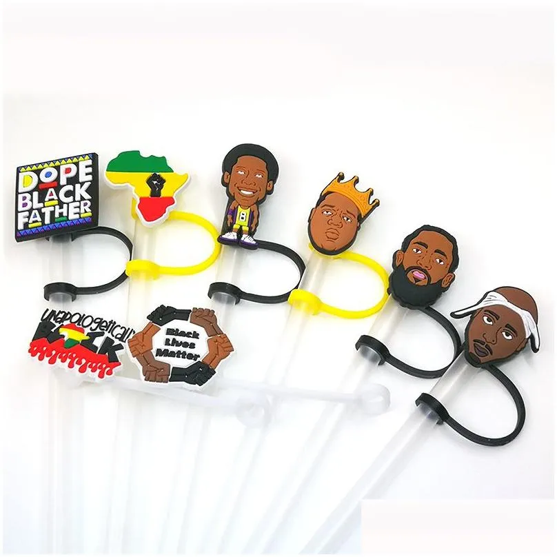 custom soft black lives matter silicone straw toppers accessories cover charms reusable splash proof drinking dust plug decorative 8mm straw party