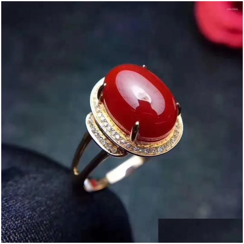 Cluster Rings Natural Red Coral Gemstone Fashion Ring For Women Real 925 Sterling Silver Fine Weddings Jewelry MeiBaPJ FS
