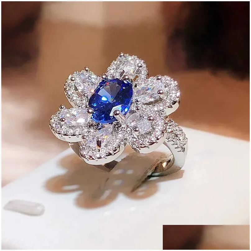 Cluster Rings 925 Sterling Silver Natural Diamond With Mini Sapphire Ring For Women Fine Anillos De Jewelry Box