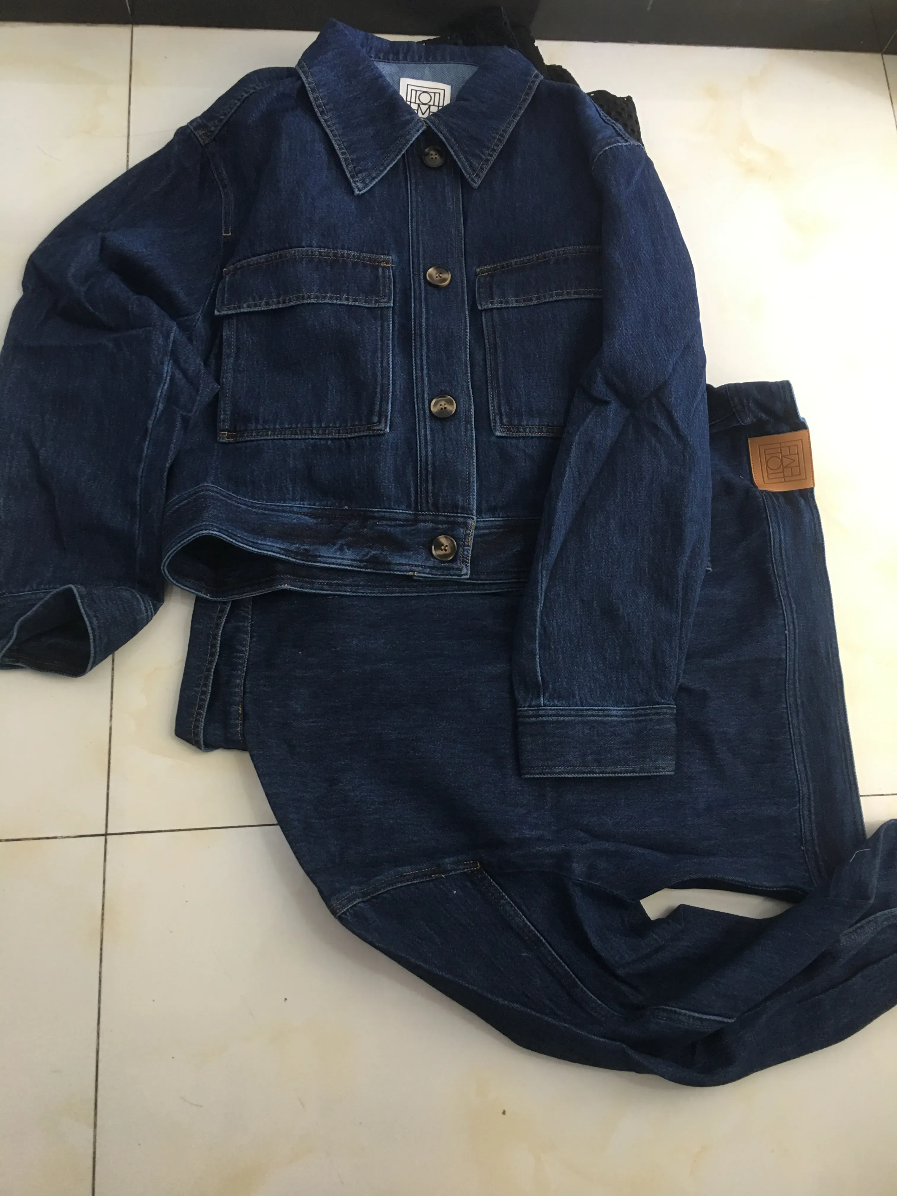 NEW tote-me cropped denim jacket Coat DARK BLUE high quality