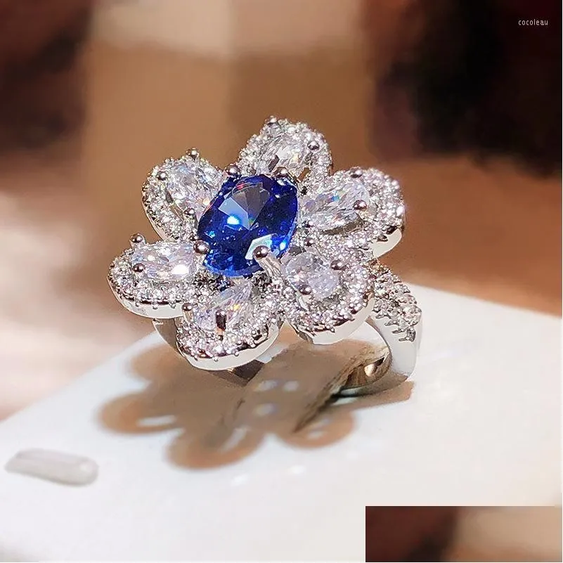 Cluster Rings 925 Sterling Silver Natural Diamond With Mini Sapphire Ring For Women Fine Anillos De Jewelry Box