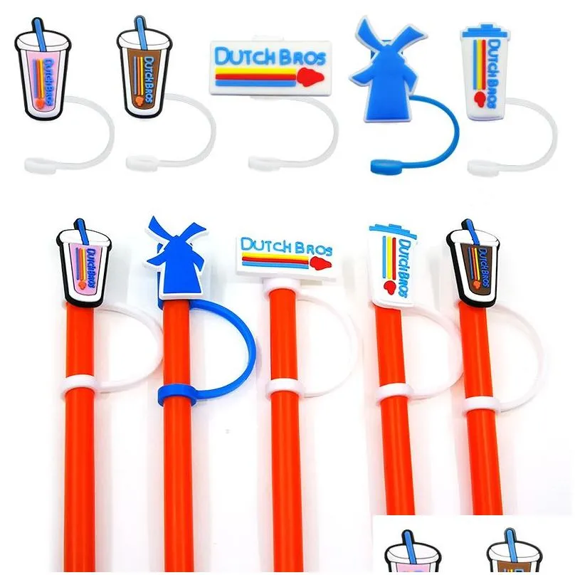 10pcs/set dutch bros straw toppers cover molds silicone charms for tumbers reusable splash proof drinking dust plug decorative 8mm straw