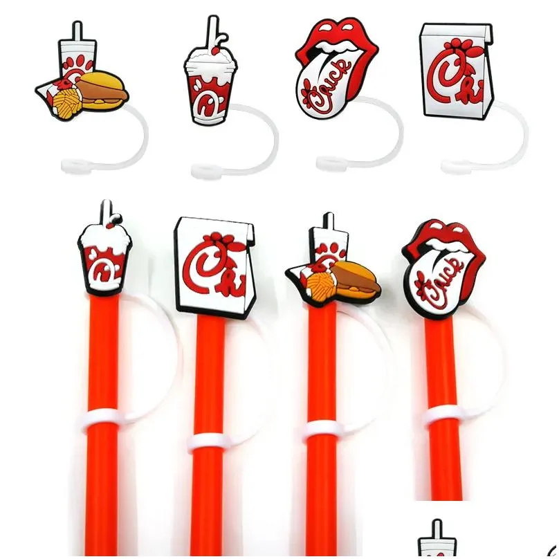 custom soft chicken  silicone straw toppers accessories cover charms reusable splash proof drinking dust plug decorative 8mm straw party