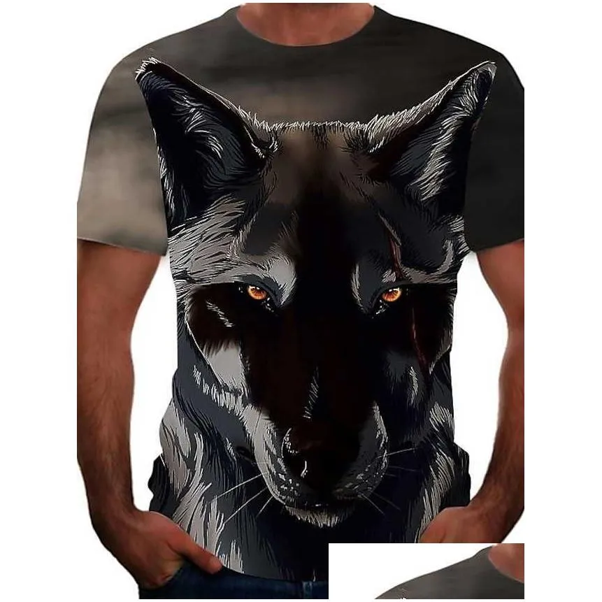 Mens T-Shirt Tee Shirt Tee Graphic Animal Wolf Crew Neck Blue Gray White Black 3D Print Plus Size Street Causal Short Sleeve Print Clothing Apparel Active