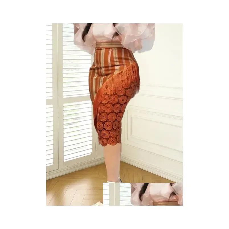 elegant Skirts For Women High Waist Pencil Vintage Printed Tassels Skirt Package Hip Patchwork Evening Prom Party Plus Size Jupe l8TH#