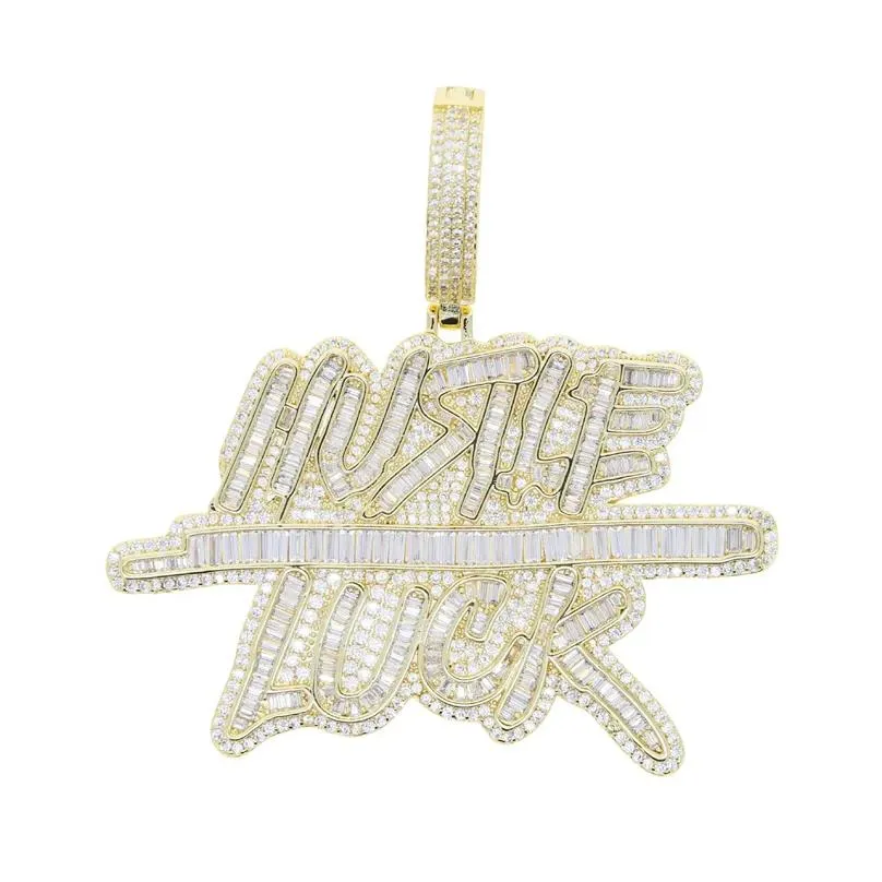 Free Shipping Factory Price HUSTLE LUCK Letter Necklace High Quality Women Men Iced Out Zirconia Hip Hop Fashion Gift Jewelry