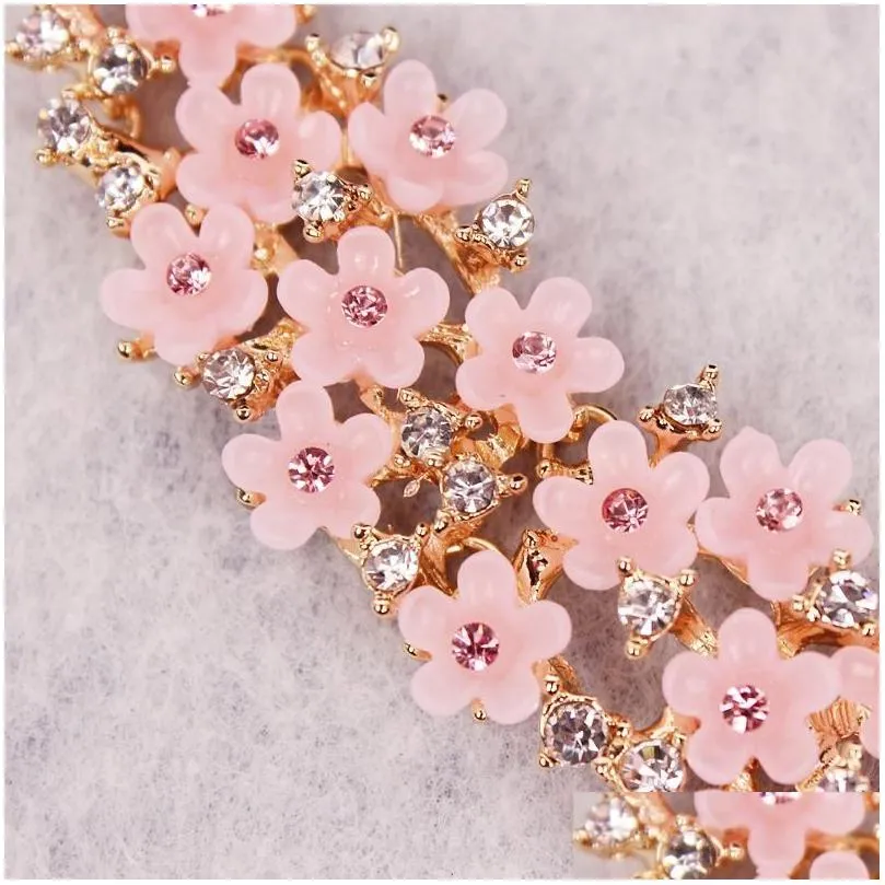 Earrings & Necklace Cute Pink Resin Flower Boho Sets Fashion Rhinestone Bohemia Style Bridal Wedding Jewelry Set Gifts For Women