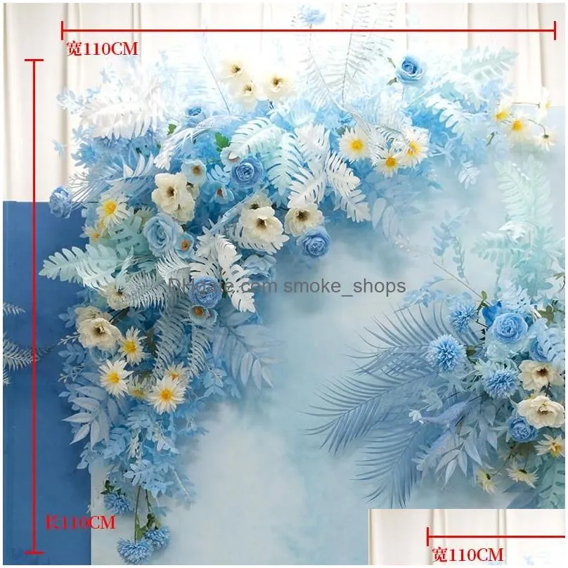 decorative flowers wreaths blue series wedding floral arrangement artificial flower row table road lead t stage backdrop corner ball