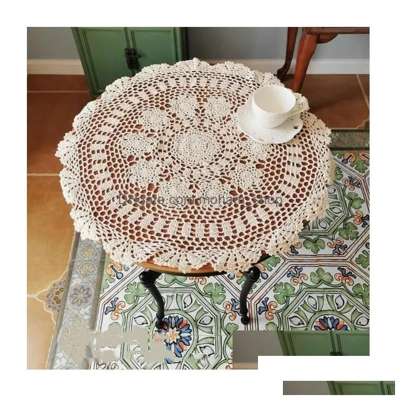 mats pads table 2 pcs cotton handmade cloghet lace tablecloth doilies overlay placemats round drop delivery home garden kitchen dining