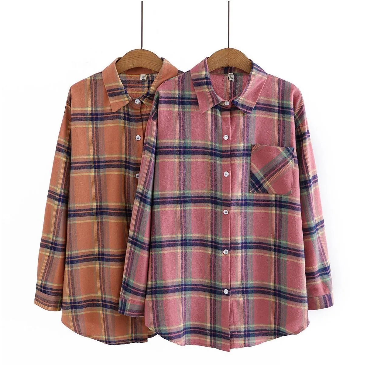 plaid Shirts Women Plus Size Lg Sleeve Butt Down Blouse Fi Casual Plaid Tops Overshirt ouc1558 N3zA#