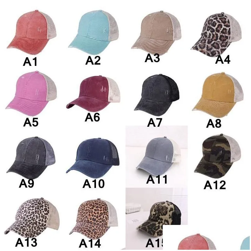 woman ponytail baseball cap party hats washed distressed messy buns ponycaps leopard sunflower criss cross trucker mesh hat