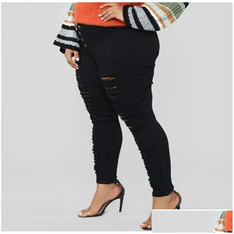 plus Size Butt Up Ripped Skinny Stretchy Black Jeans 4XL Street Large Size Casual Lg Denim Pencil Pant Push Up Slim Trousers 25nq#