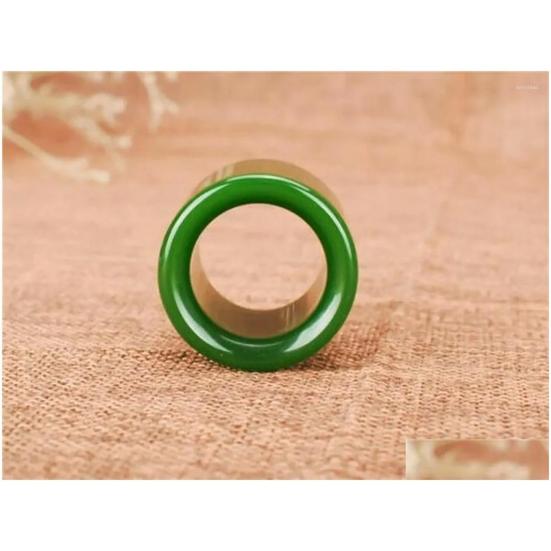 Cluster Rings Natural Green Jade Ring Chinese Jadeite Charm Jewelry Hand Carved Fashion Gifts For Women Men