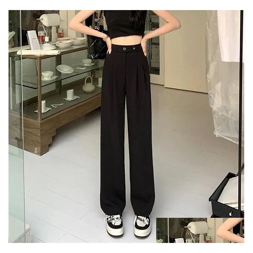 Women`S Pants & Capris Womens Wide Leg Women Sagging Sensation Loose Black White Suit Autumn Korean High Waist Tailoring Drop Deliver Dhrlf