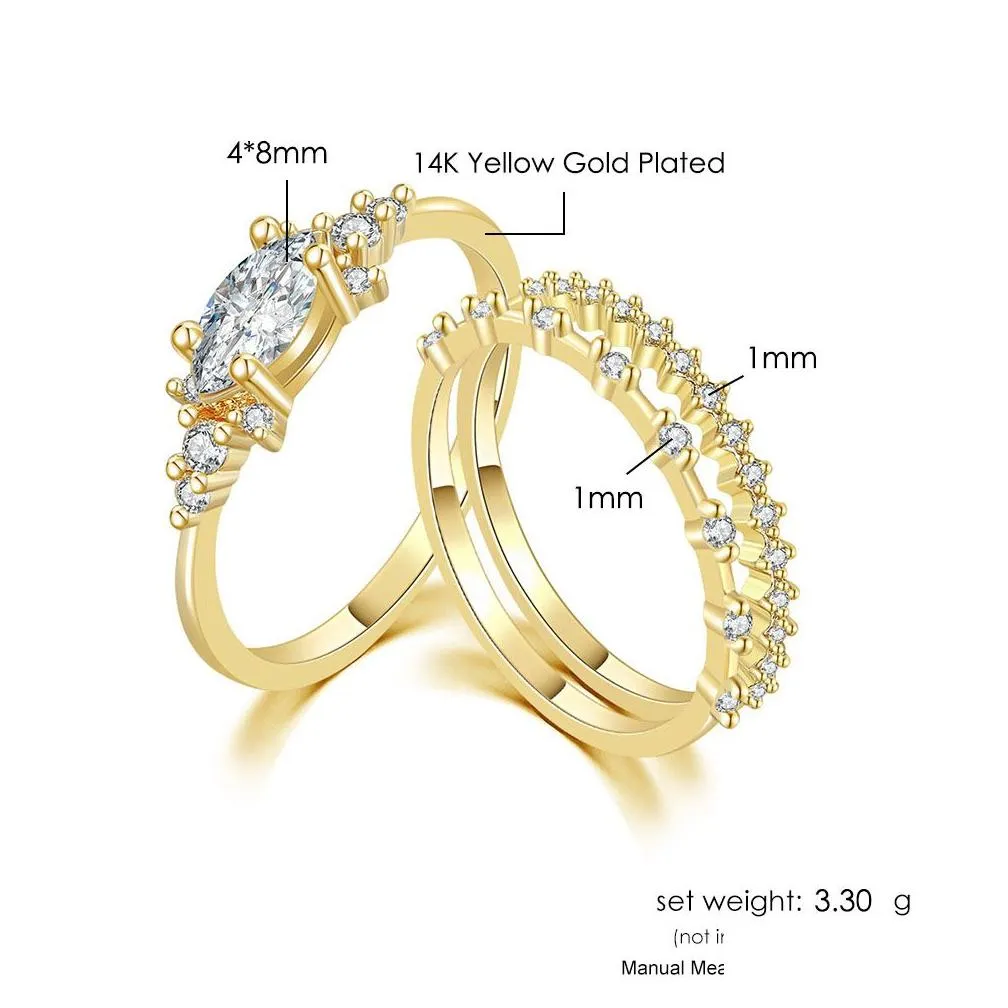 Tiny Small Ring Set For Women Gold Color Cubic Zirconia Midi Finger Rings Wedding Anniversary Jewelry Accessories Gifts KAR229
