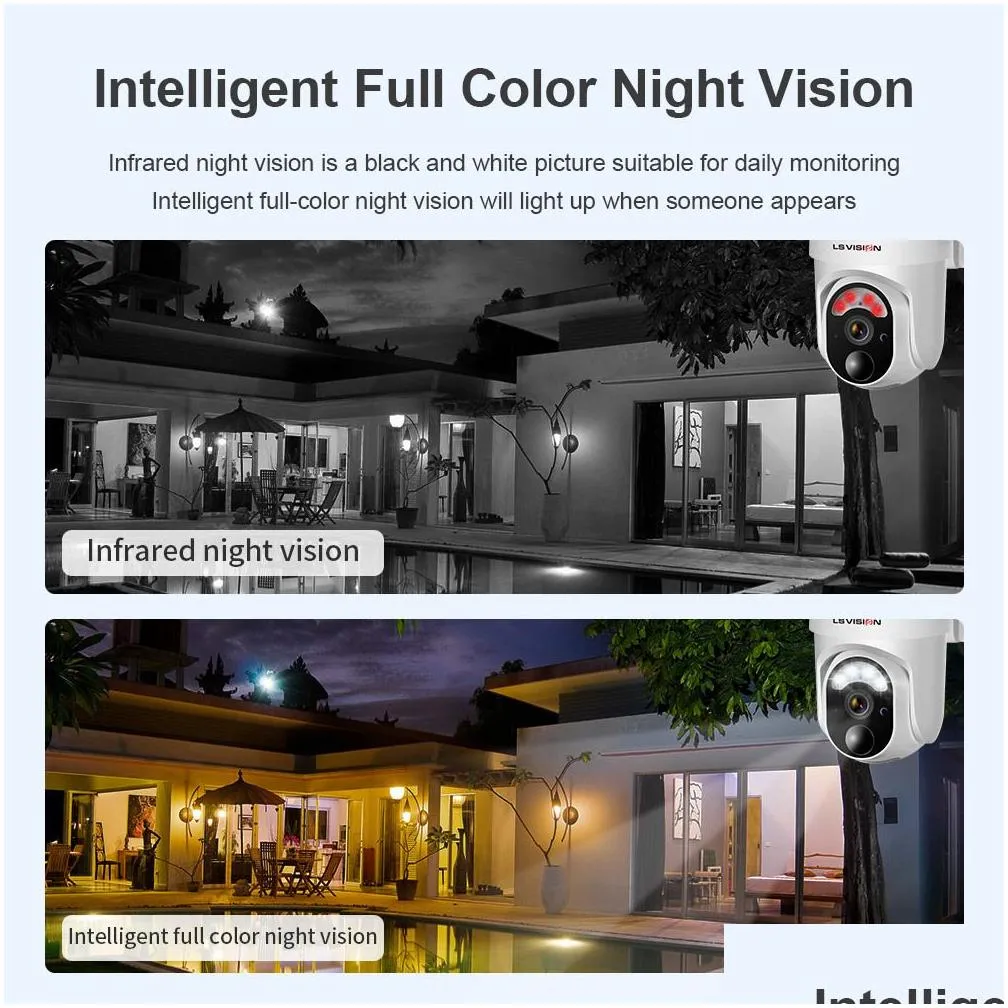 Ip Cameras Ls Vision 2K Solar Wireless Security Camera Outdoor 4Mp Sim Wi Fi 4G Cam 360 Ptz 230414 Drop Delivery Dhzbj