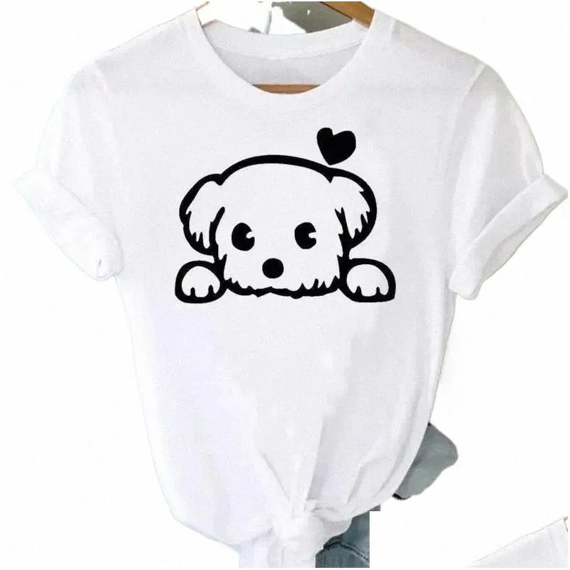 plus Size Women Dog Heartbeat Print T-shirt Girl Funny 90s Print T Tee Fi Tshirt for Female Red Shirt Clothes Tops S2Ka#