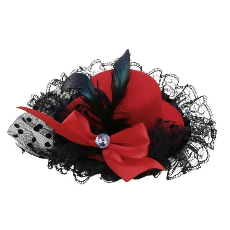 Other Event Party Supplies Style Women Bow Hair Clips Lace Feather Mini Top Hat Fancy Fascinator Drop Delivery Home Garden Festive Dh1Zh