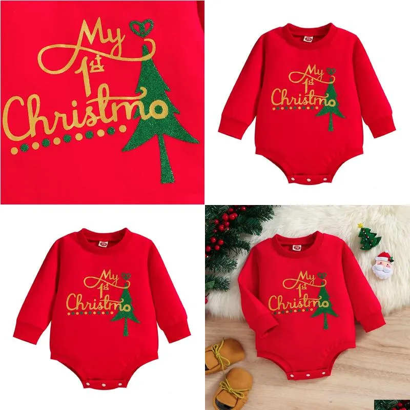 rompers infant baby girl boy christmas bodysuit long sleeves santa letter print jumpsuit 3-18m 230811