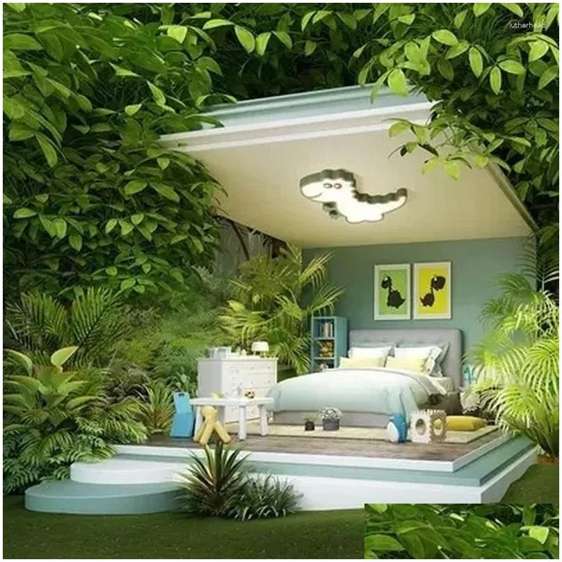 Ceiling Lights For Kids Bedroom Cartoon Dinosaur Boys Girls Lamp Green White Modern LED Children